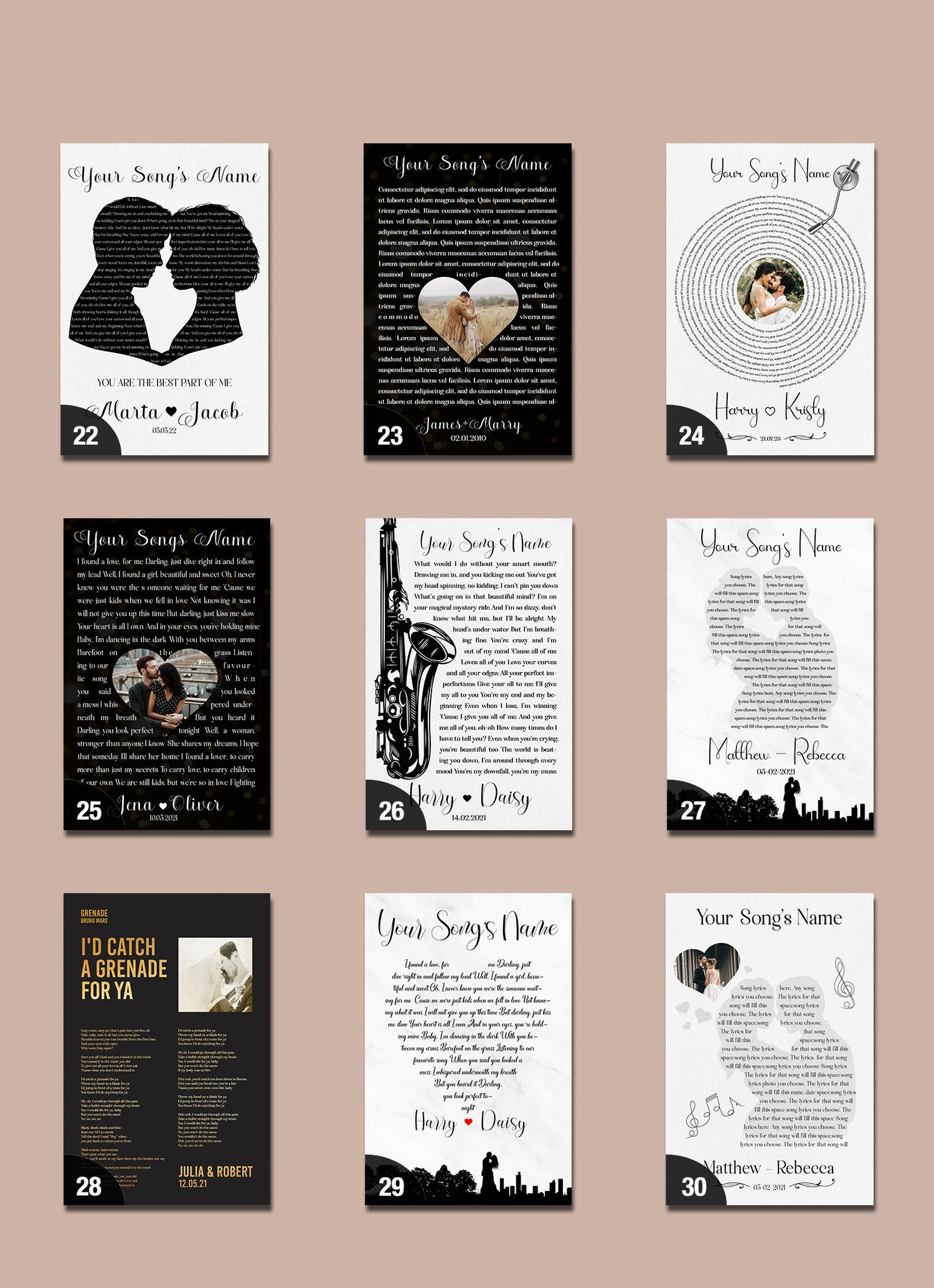 Custom Song Lyrics Portrait for Couples